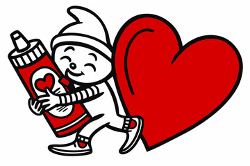 Vector Line Art: Valentine Heartfelt Hiccup in White