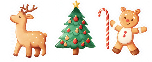 Festive Christmas Gingerbread Cookies with Snowflakes, Reindeer, and Christmas Tree Decorations. AI generative.