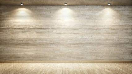 Empty Room with Light Beige Horizontal Wood Panel Wall and Light Wood Floor