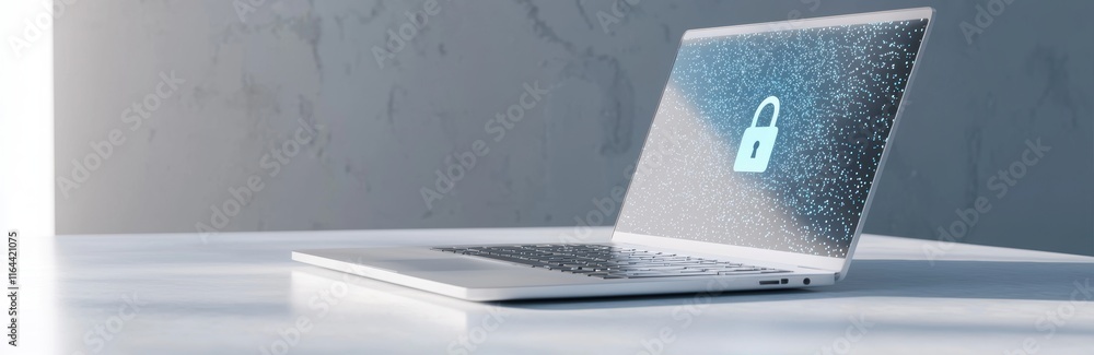 Poster secure laptop with lock icon on screen representing data protection