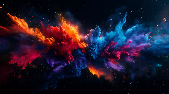 Bunte Farbexplosion auf schwarzem Hintergrund. 