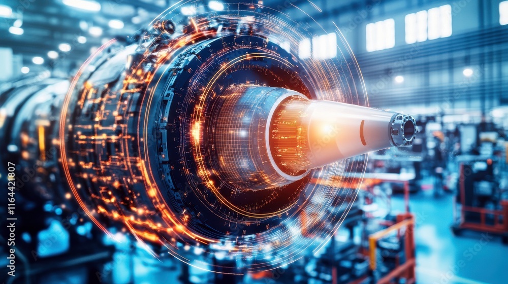 Aufkleber high-tech engine testing facility with digital elements
