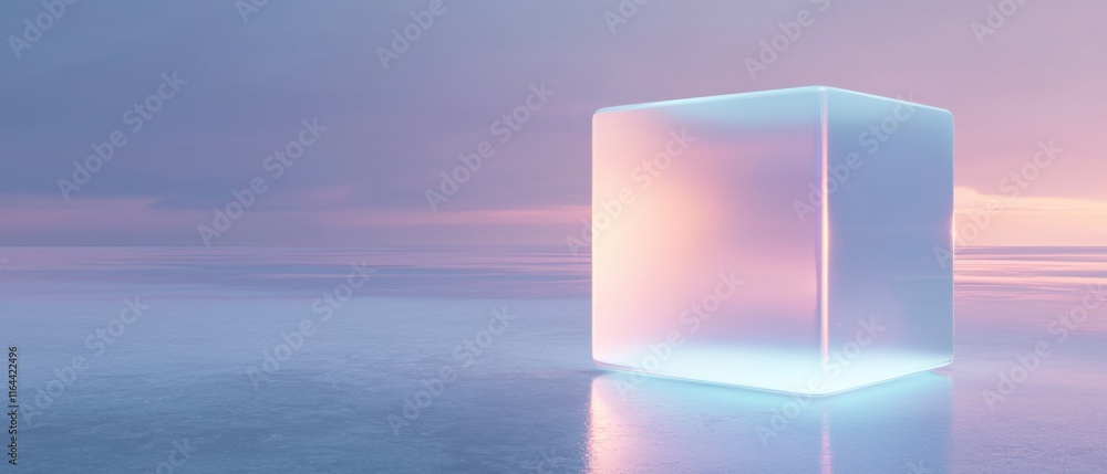 Poster a cube is floating in the water with a blue light shining on it