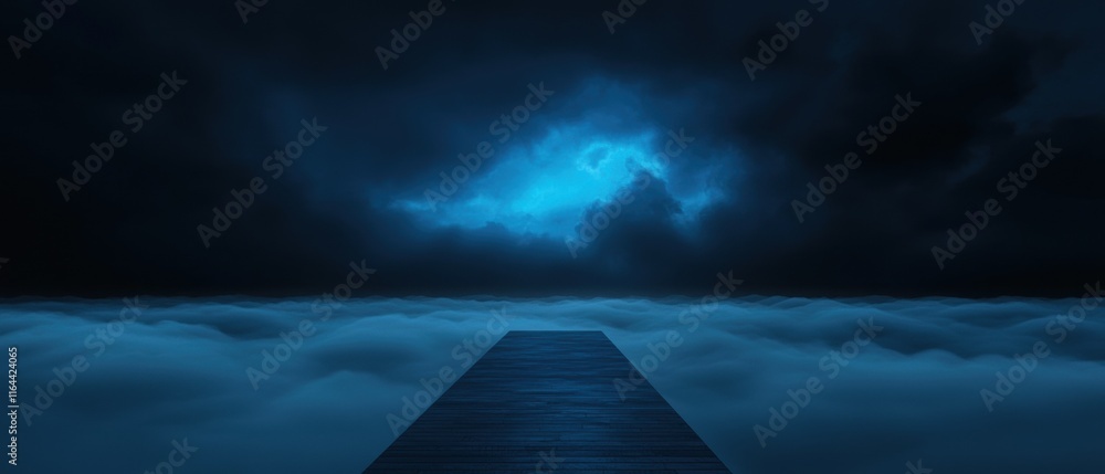 Poster a dark sky with a bridge in the middle and clouds in the background