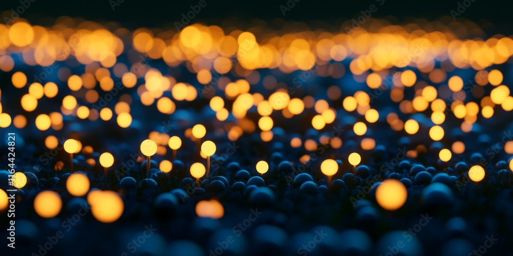 Poster a beautiful blurred background of glowing orbs creating a stunning bokeh effect, perfect for setting