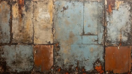 Obraz premium Abstract Grunge Wall Texture, Weathered Industrial Background with Peeling Paint, Rusted Metal, and Cracked Concrete