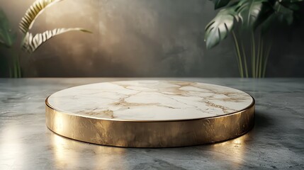 Obraz premium Circular marble platform, dynamic light reflections, 3D illustration