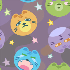 adorable cat and kitten with expression seamless pattern design