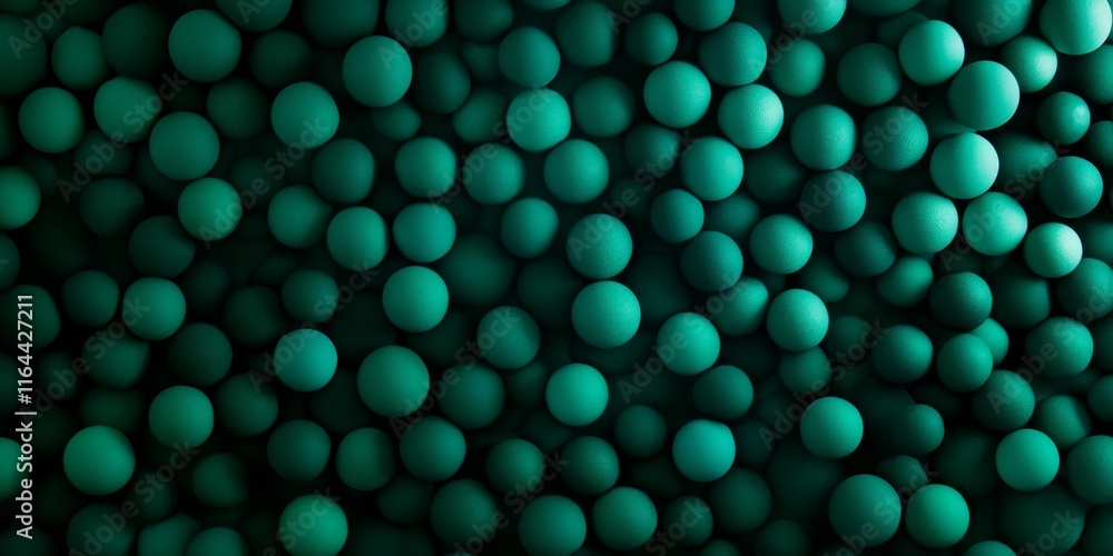 Poster a close-up view of numerous teal spheres creating a visually captivating texture, ideal for abstract