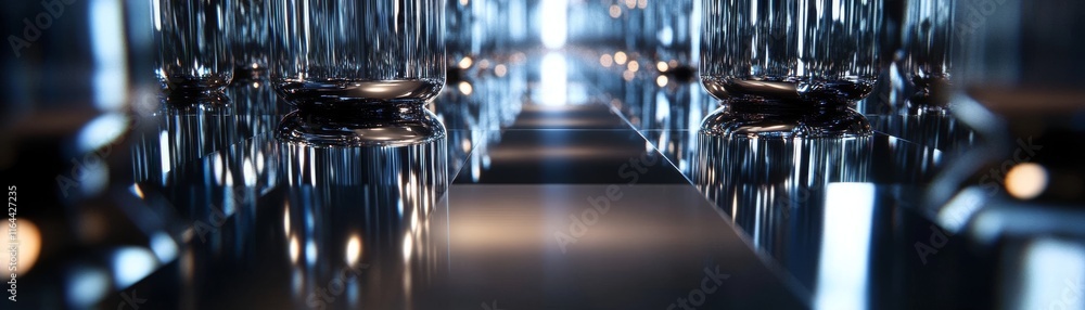 Poster a close-up view of sparkling glassware reflecting light, creating an elegant atmosphere perfect for 