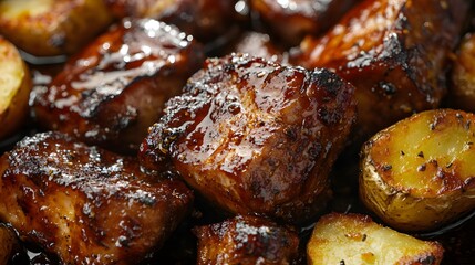 Glazed Pork Belly Cubes Roasted with Potatoes
