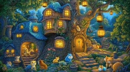 Obraz premium Enchanted Treehouse in a Magical Forest