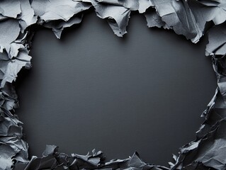 A creative abstract background with torn black paper, perfect for showcasing designs or text in a unique frame.