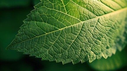 Obraz premium Close-Up of Green Leaf Showing Detailed Veins and Textures