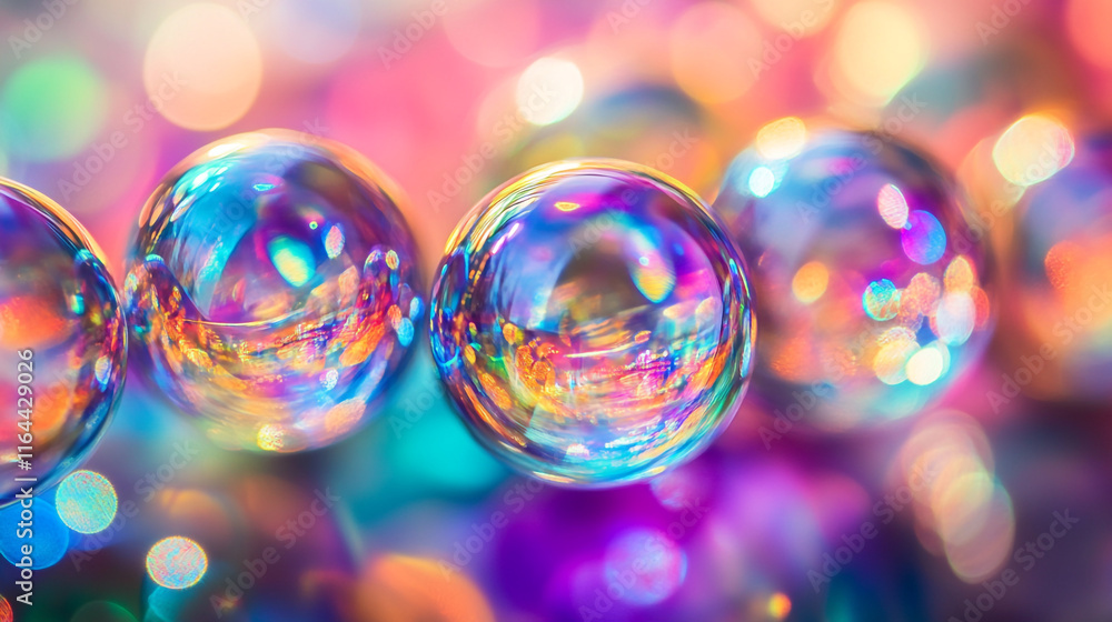 Poster colorful soap bubbles reflect light in a vibrant display of colors and patterns