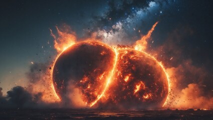 Fiery Inferno A Cosmic Planetary Collision Burning Planet Destruction Apocalypse
