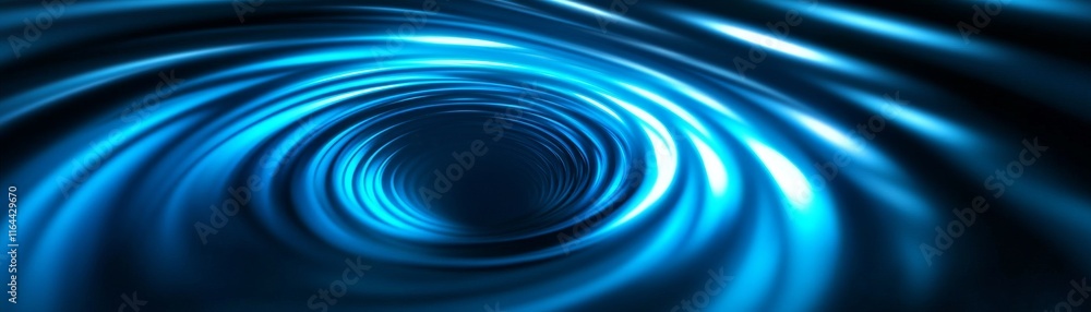 Poster a mesmerizing blue whirlpool effect, illustrating motion and fluid dynamics in an abstract style.