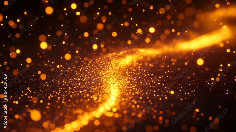 Poster a mesmerizing swirl of golden particles creating a magical and vibrant atmosphere, perfect for desig