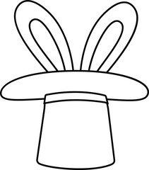 Bunny in magic hat outline vector. 
Black magician hat with Rabbit ears coloring drawing.
concept with hat and rabbit trick.
Transparent background.