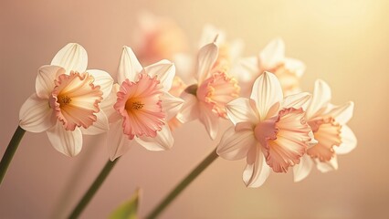 Obraz premium Pastel Pink and Creamy White Trumpet Narcissus Flowers, Spring Serenity Image