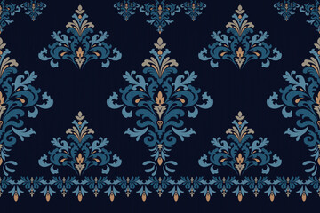 Ethnic seamless textile design. Ikat tribe. Geometric pattern embroidery. Background or carpet. Wallpaper. Curtain pattern, vector illustration.  © Natt