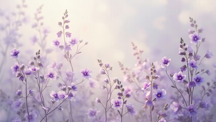 Naklejka premium Delicate Purple Aubrieta Flowers on Creamy White Background, Airy, Light, Pastel Floral Image