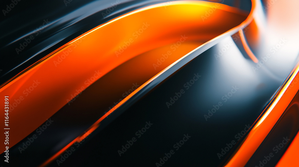 Poster vibrant orange and black abstract curves create a striking visual effect in a modern composition