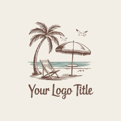 Fototapeta premium A vector illustration of a hand-drawn beach cafe logo in a vintage style
