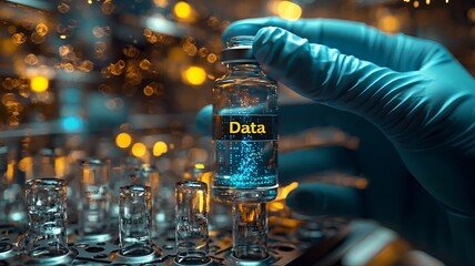 Researcher s Hands Holding DNA Vial with Data Label Concept of Data Storage within Life Molecules