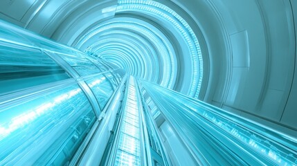 Futuristic Elevator Shaft in Vibrant Blue Light