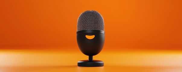 A sleek black microphone on a vibrant orange background for modern audio applications.