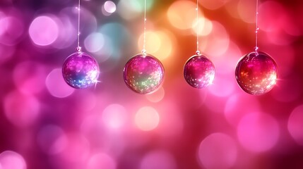 Fototapeta premium Colorful Shiny Ornaments Hanging Against a Bokeh Background