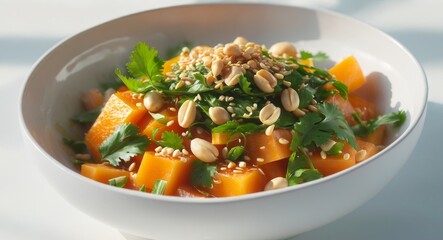 Delicious and Colorful Spicy Papaya Salad with Fresh Ingredients in a Bright Bowl.