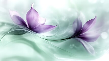 Two Delicate Purple Flowers on a Soft Green Background