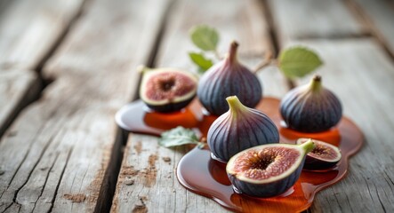 Fresh Figs in Syrup on a Rustic Wooden Table.