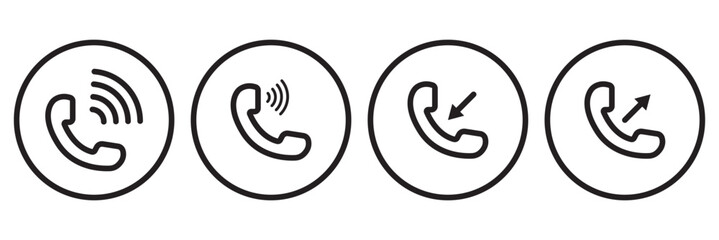 Ringing phone icon set. Telephone call sign. Smartphone ringing symbol on Transparent background. Vector illustration