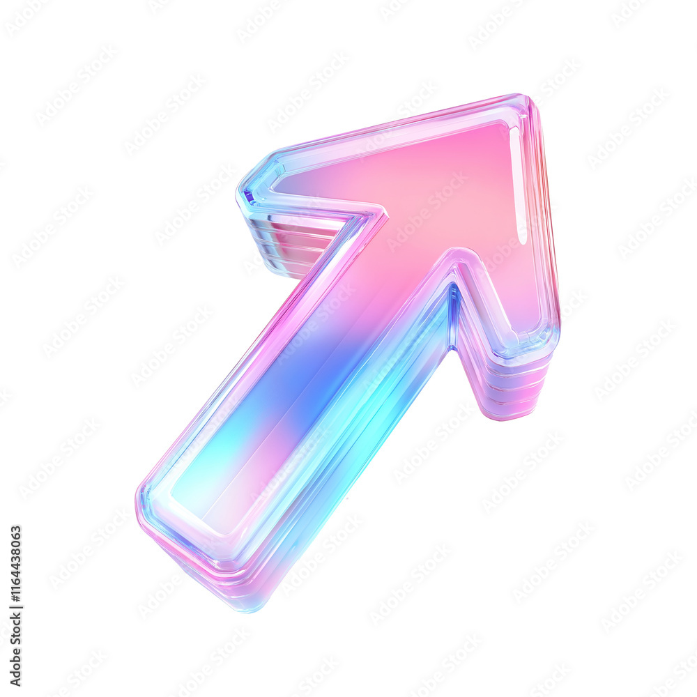 Poster Glassy arrow pointing up with holographic effect is showing growth