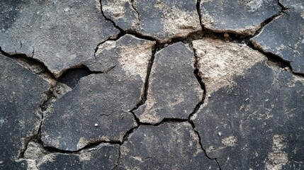 Obraz premium Cracked Concrete Texture on Dark Background Highlighting Detail and Depth in Daylight Conditions