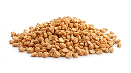 Fototapeta premium Boiled groundnuts stacked in a mound showcasing texture and color against a clean white background for culinary and food-related uses