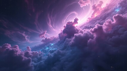 Fototapeta premium Dreamlike Purple Galaxy, Cosmic Clouds and Stellar Swirl, Abstract Space Art Background