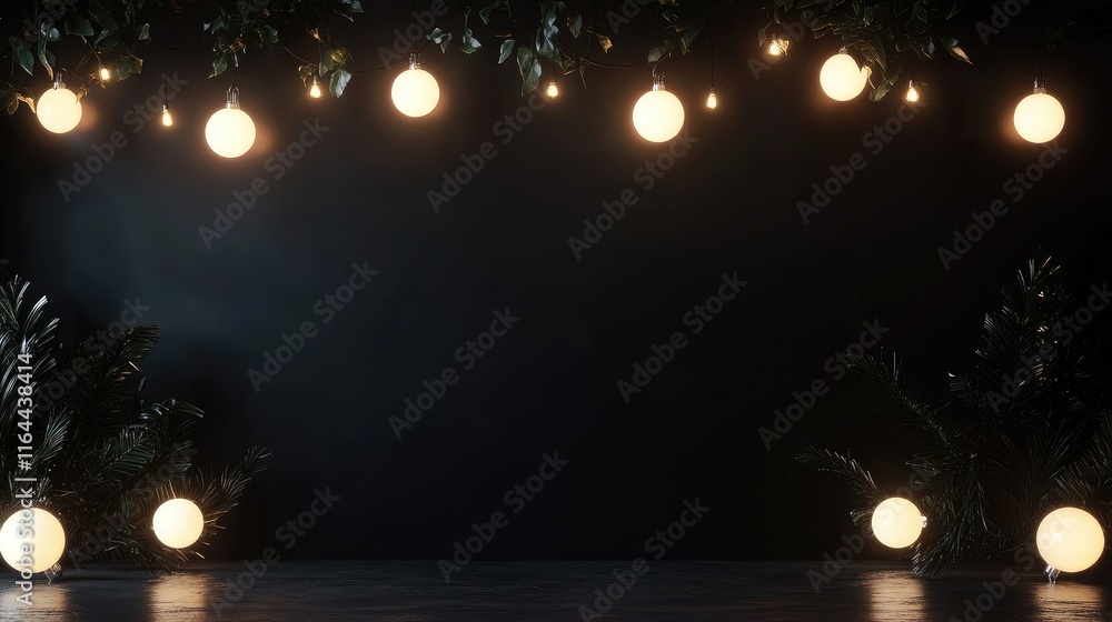 Poster cozy black background with festive christmas and new year string lights ideal for holiday display an