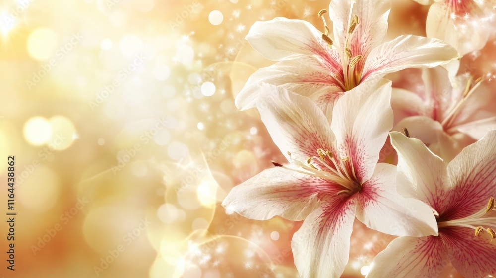 Poster soft bokeh floral background with sunlight effect creating a dreamy atmosphere featuring delicate pi