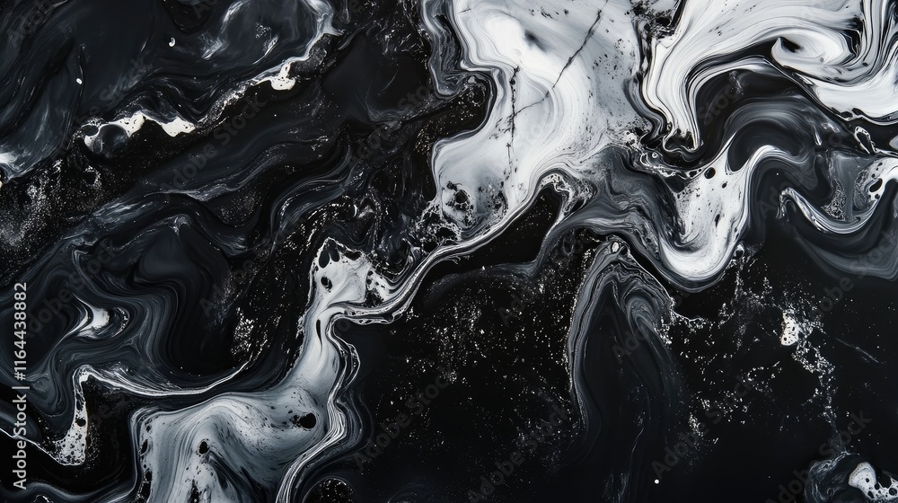 Poster black and white marble texture with fluid patterns and brushstrokes creating an artistic background 
