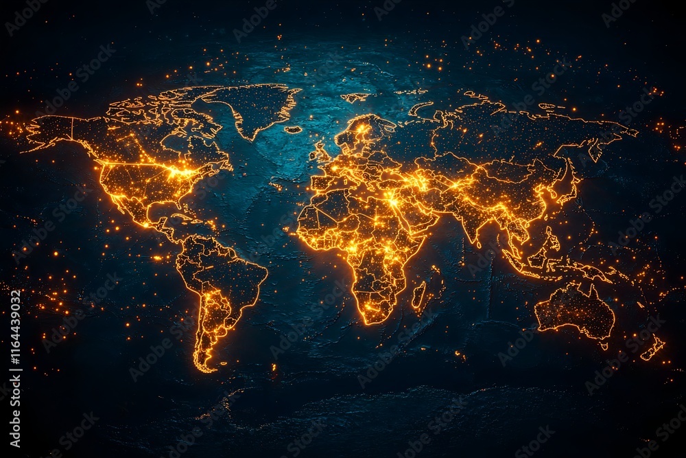 Poster global quantum network with pulsing energy connections across the world map