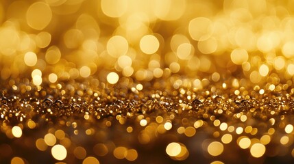 Golden bokeh background with soft shimmering lights creating an elegant and dreamy atmosphere for artistic or festive design projects