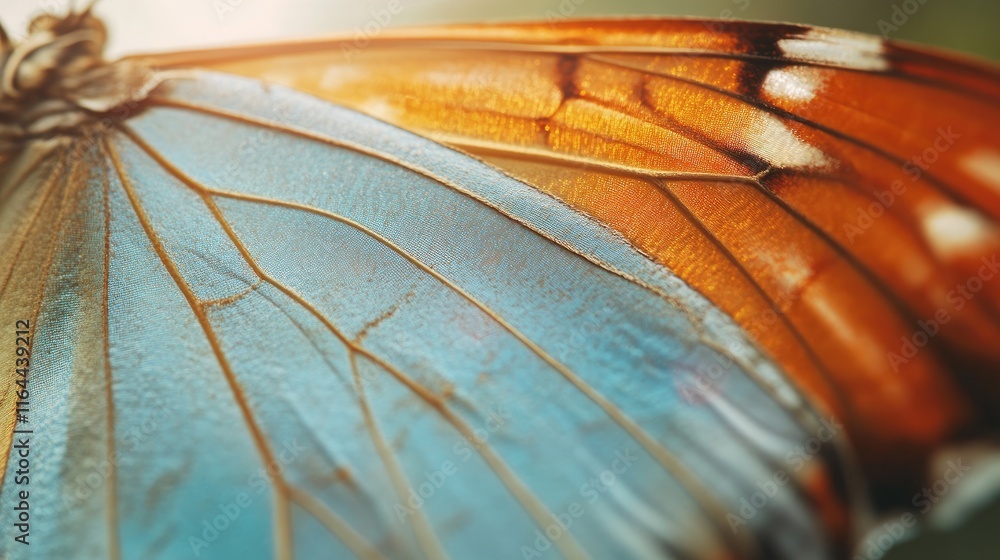 Poster stunning close-up of butterfly wing displaying intricate patterns and vibrant colors in natural ligh
