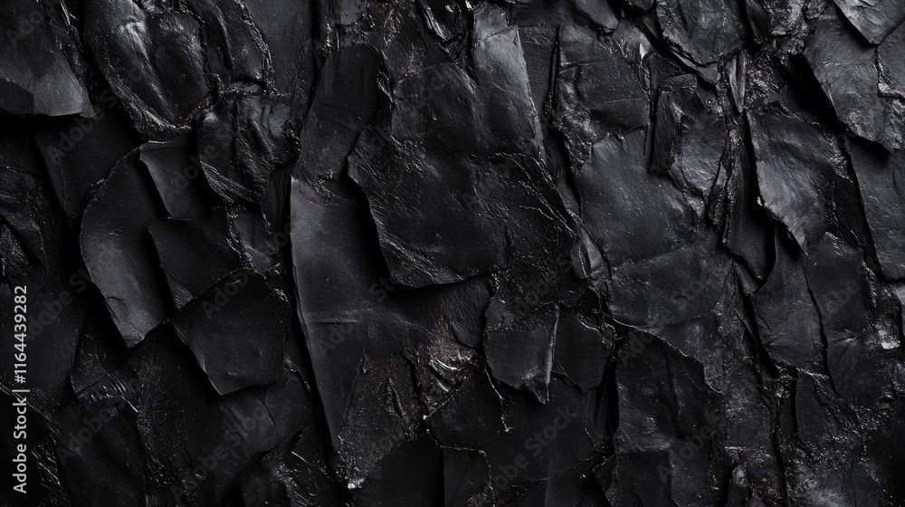 Poster textured black surface with shattered layers for studio background use