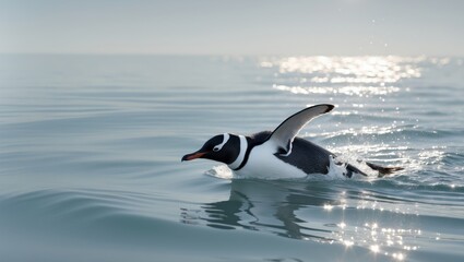 Penguin diving into the ocean sleek body cutting through water