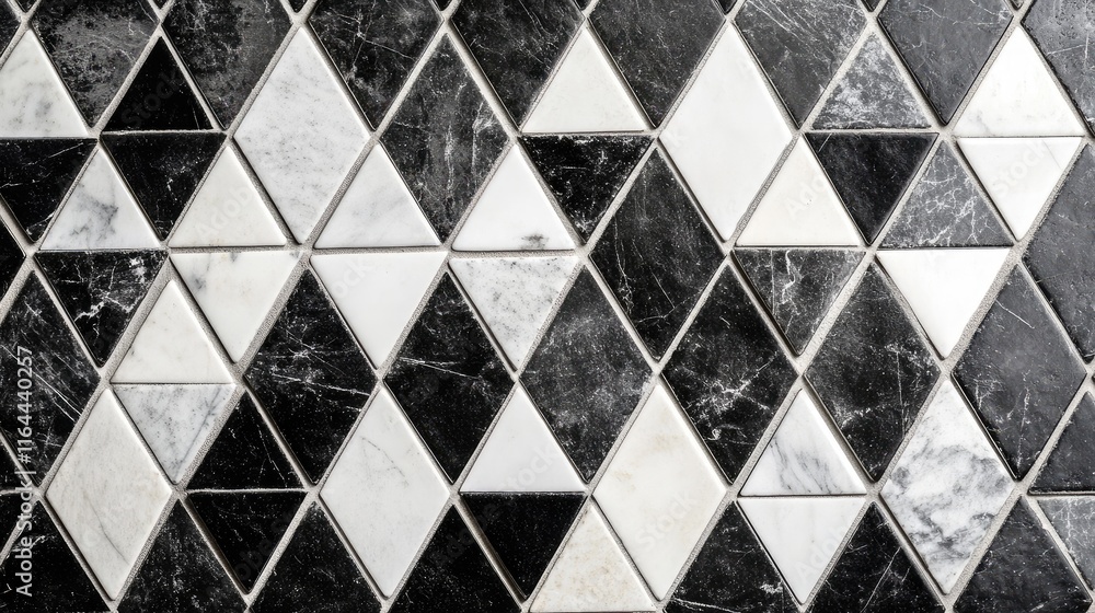Poster black and white triangular tile mosaic pattern texture for background or banner design
