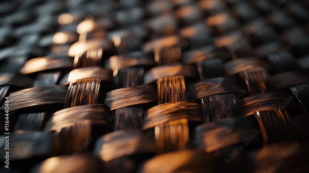 Poster bokeh effect with abstract blurred texture of woven material in warm tones showcasing intricate patt